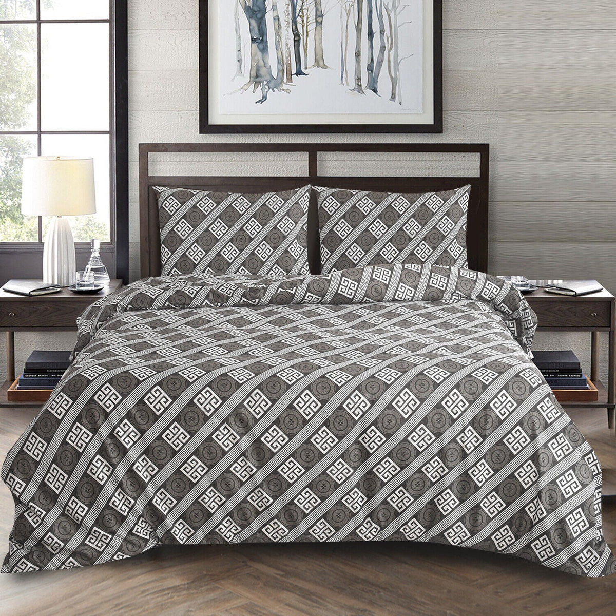 Hadi London 4 Piece Microfibre Bedding Set – Reversible Duvet Cover, Fitted Sheet & Pillowcases