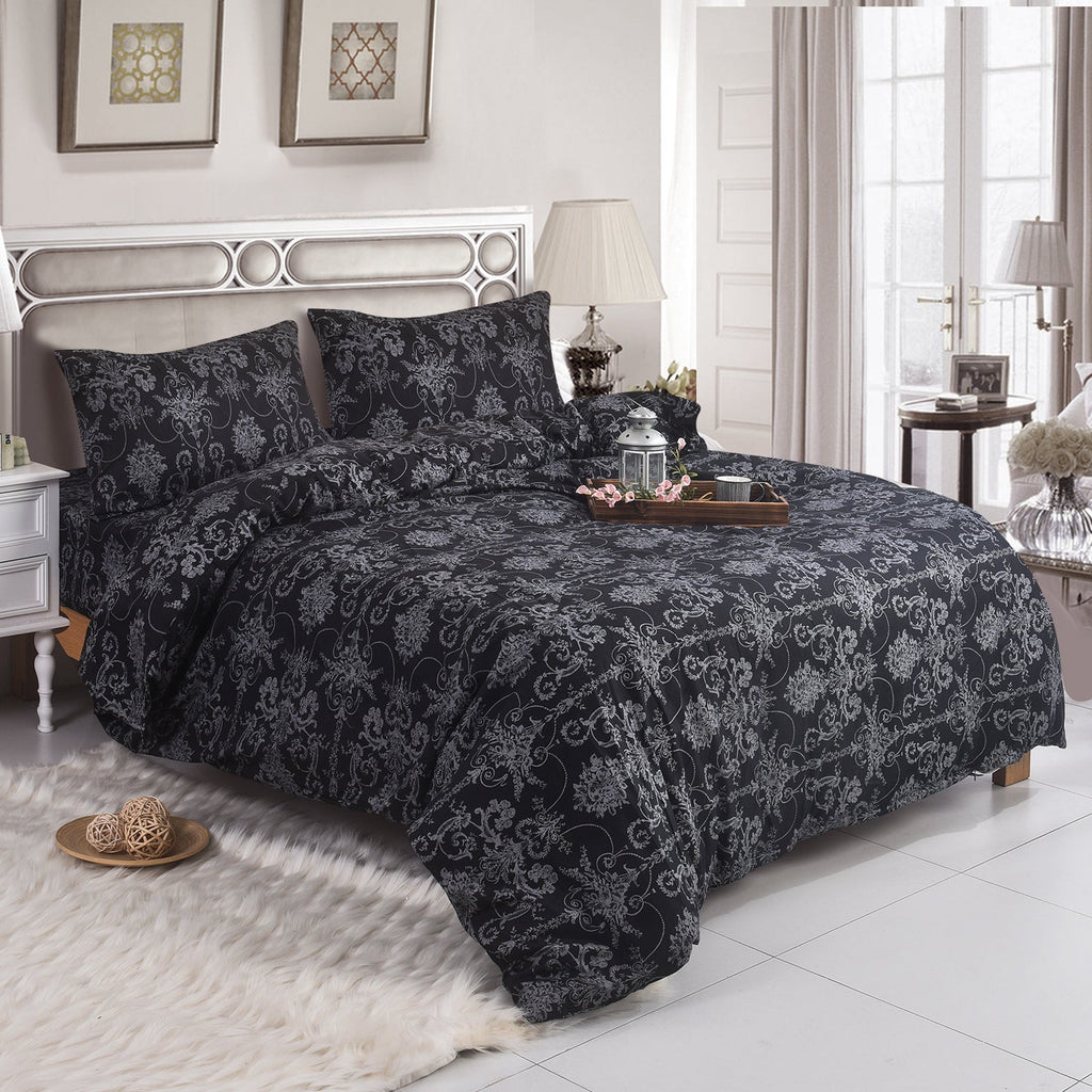 Hadi London 4 Piece Microfibre Bedding Set – Reversible Duvet Cover, Fitted Sheet & Pillowcases