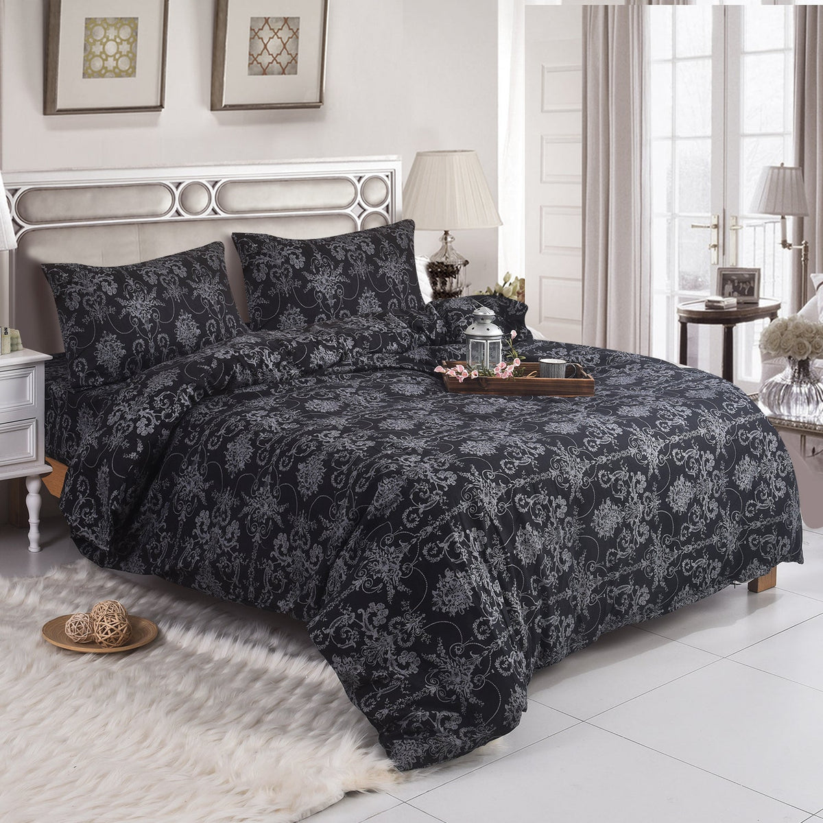 Hadi London 4 Piece Microfibre Bedding Set – Reversible Duvet Cover, Fitted Sheet & Pillowcases