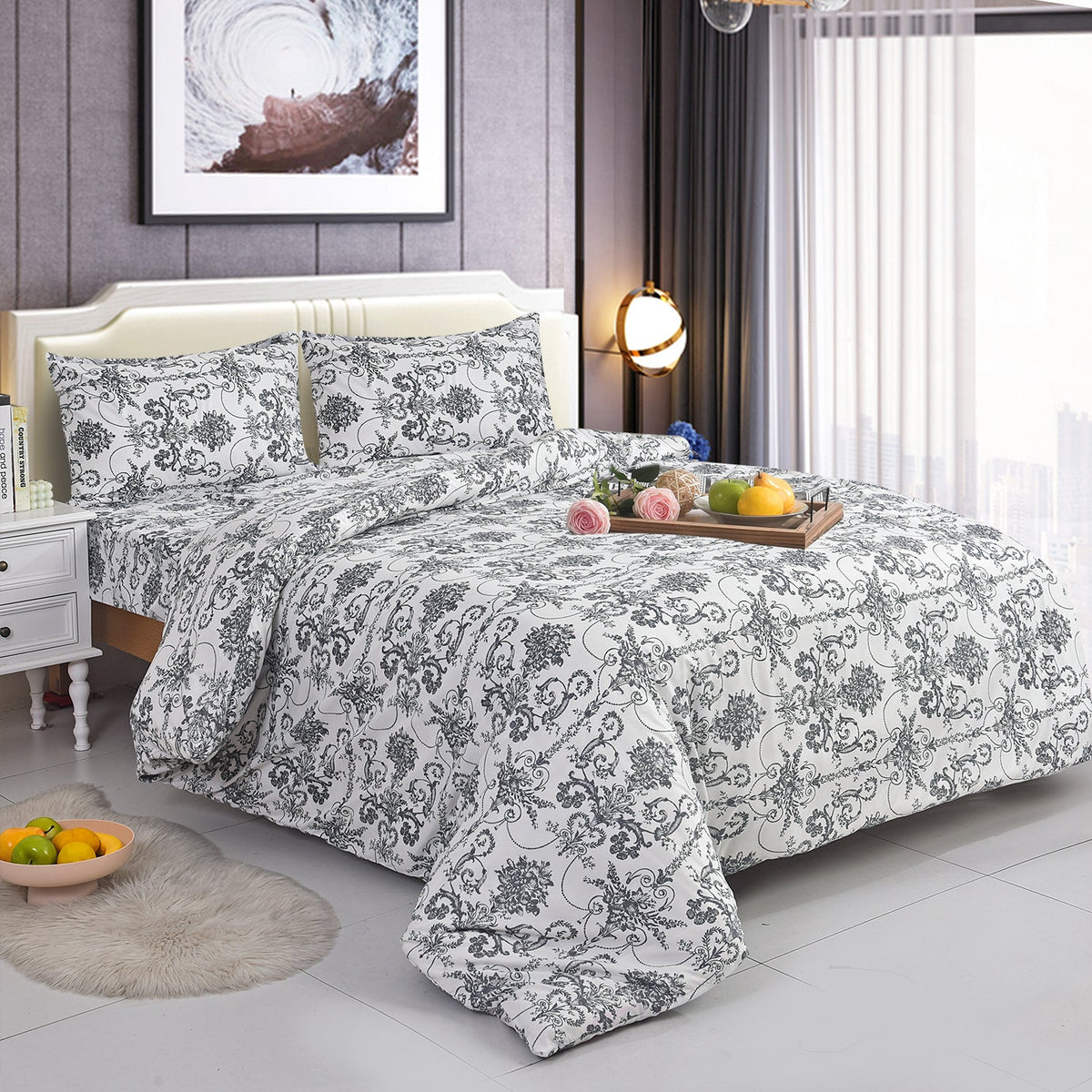Hadi London 4 Piece Microfibre Bedding Set – Reversible Duvet Cover, Fitted Sheet & Pillowcases