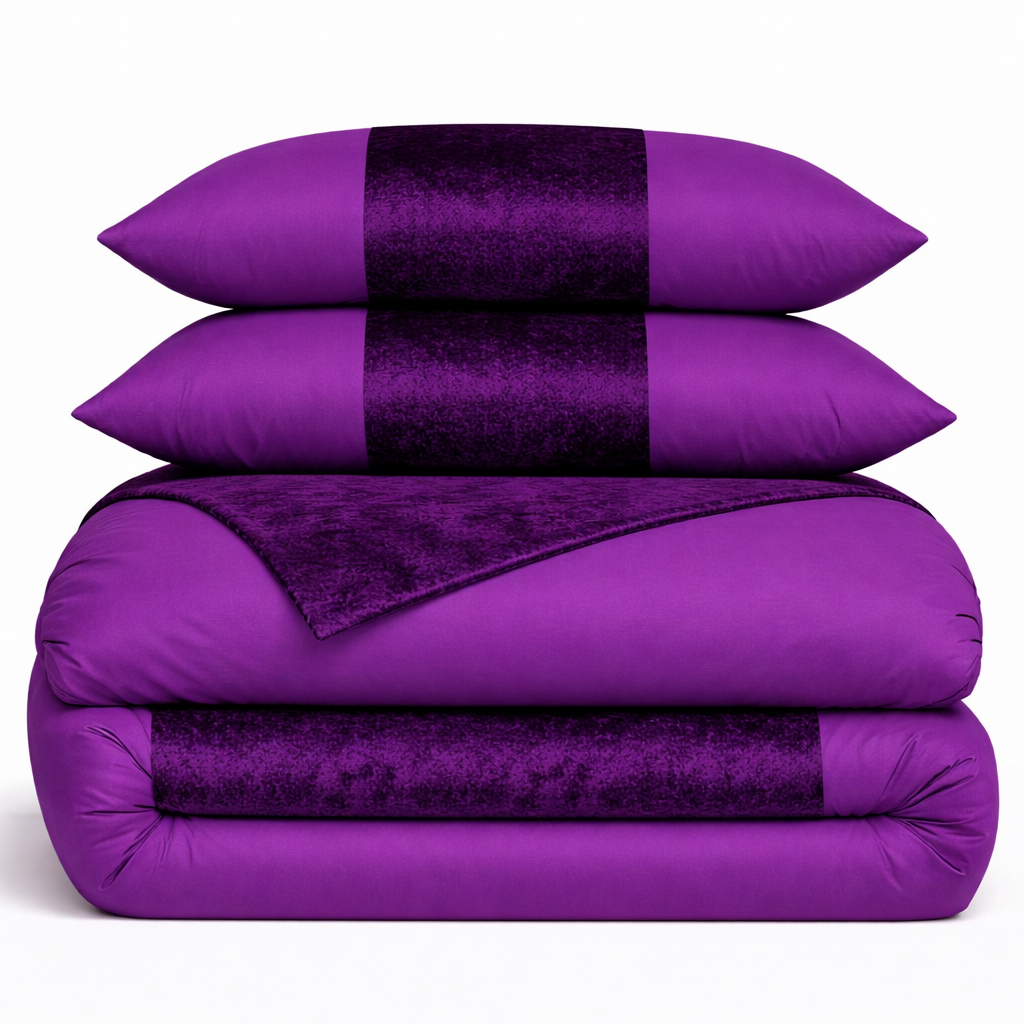 Hadi London Crushed Velvet Panel Duvet Cover Set – Luxury Soft Bedding with Matching Pillowcases