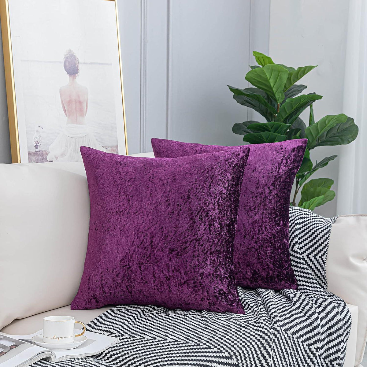 HADI LONDON Crushed Velvet Cushion Covers Pack of 2 – Soft Luxury Square Covers for Sofa & Bed | 17x17 to 24x24