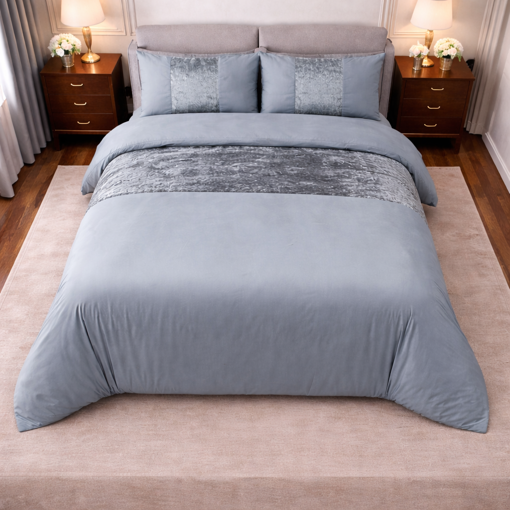 Hadi London Crushed Velvet Panel Duvet Cover Set – Luxury Soft Bedding with Matching Pillowcases