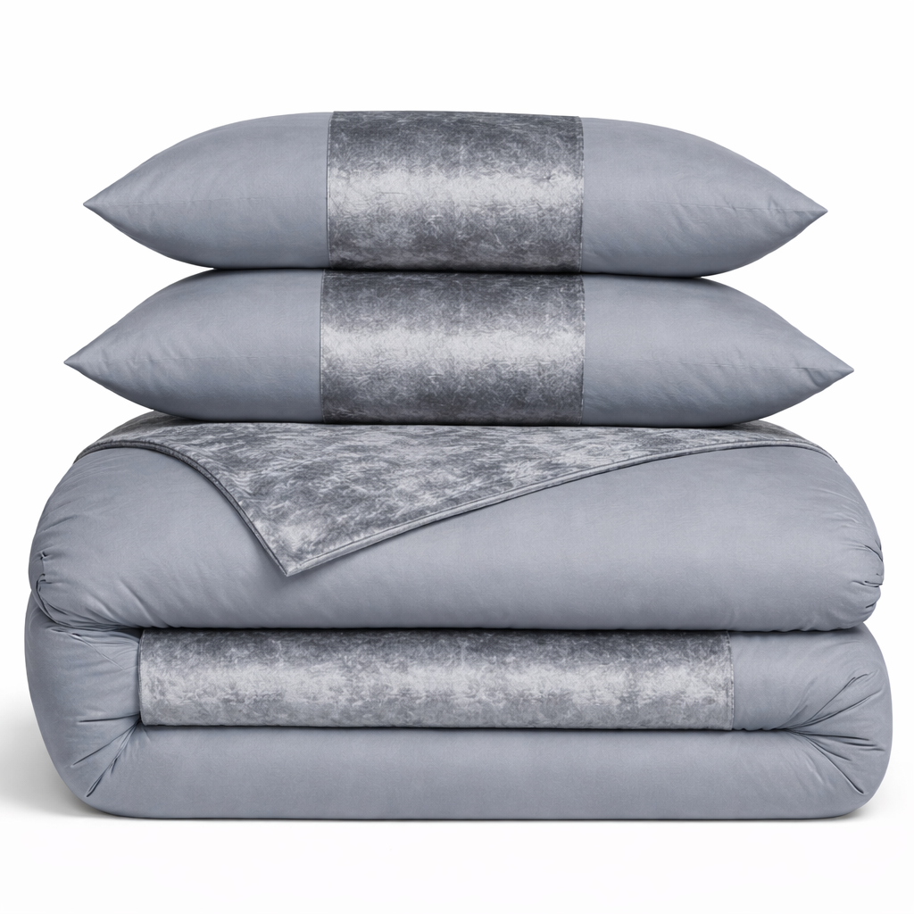 Hadi London Crushed Velvet Panel Duvet Cover Set – Luxury Soft Bedding with Matching Pillowcases