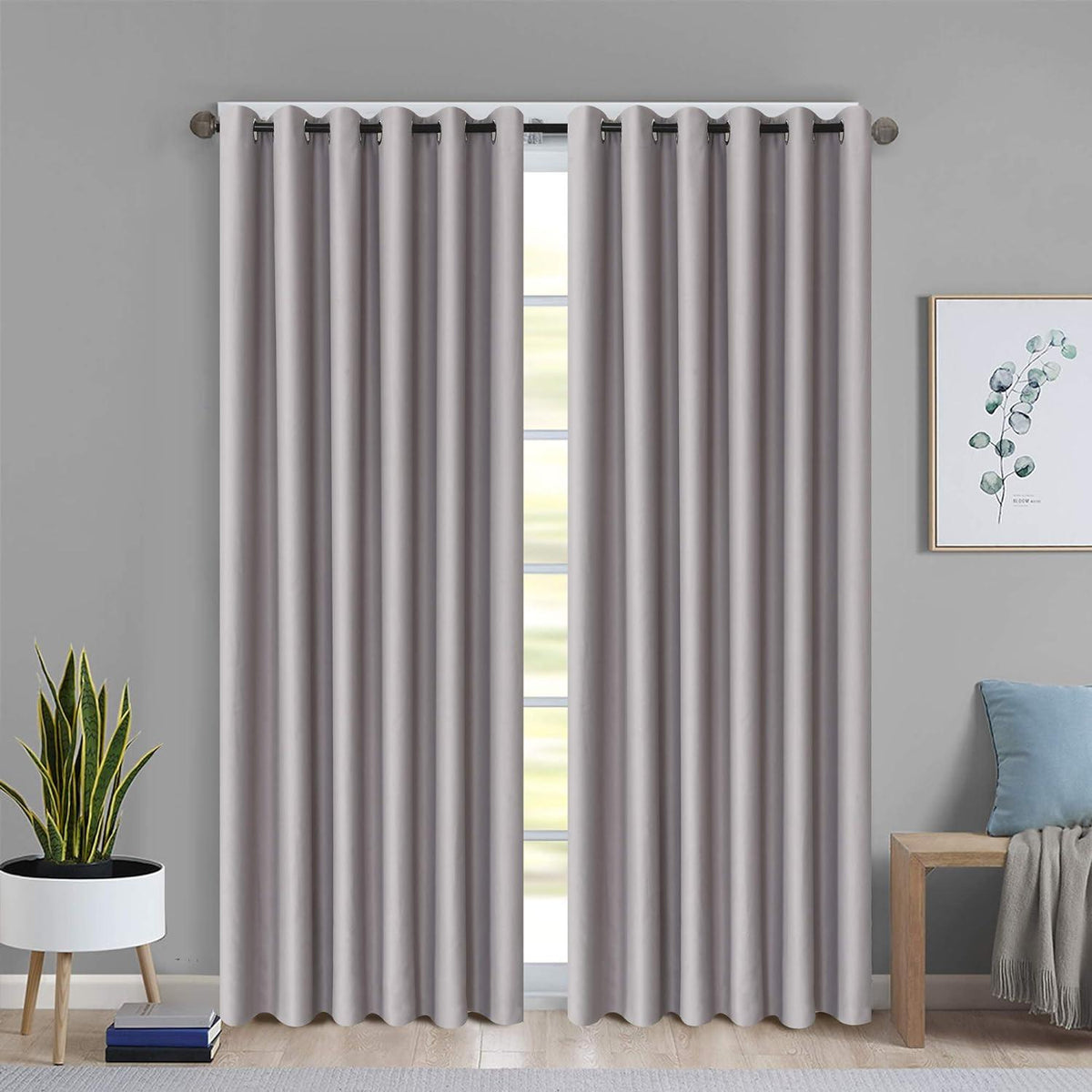 Blackout Curtains Pair, Thermal Insulated Eyelet Curtains for Bedroom & Living Room
