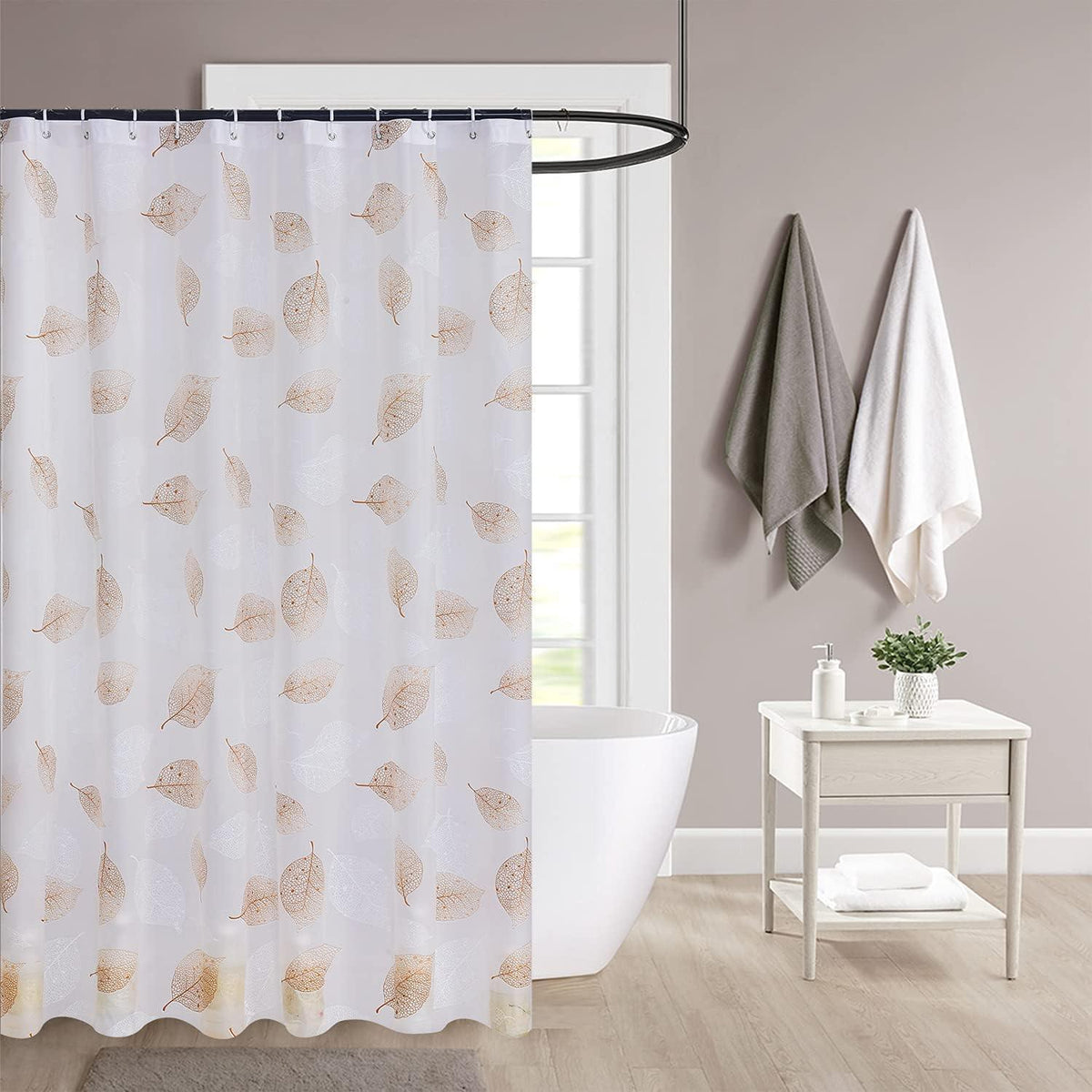 Waterproof Shower Curtain - Machine Washable, Stitched Steel Eyelets, Includes 12 Hooks