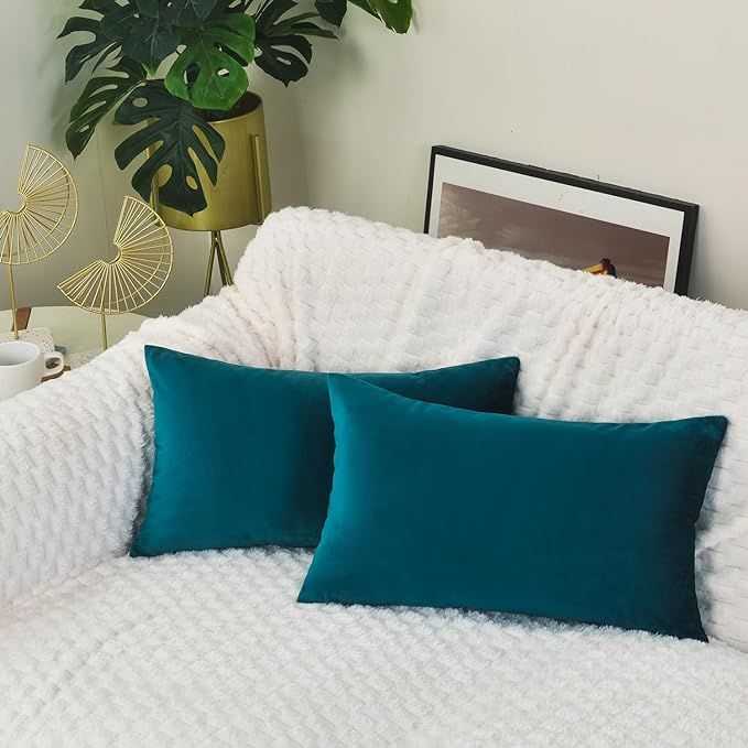 Hadi London Luxury Velvet Cushion Cover 30x51cm – Soft Rectangular Lumbar Pillow Cover for Sofa & Bed