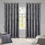 Luxury Crushed Velvet Eyelet Curtains Pair | Thermal Textured Window Curtains for Living Room & Bedroom