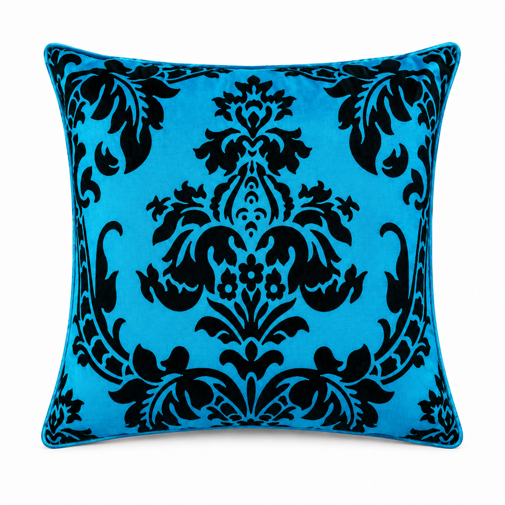 Hadi London Luxury Flock Cushion Cover 17x17" – Damask Decorative Sofa & Bed Pillow Cover