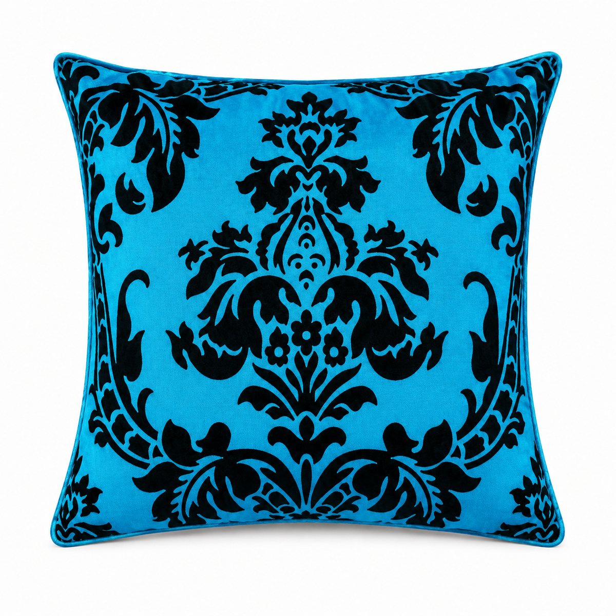 Hadi London Luxury Flock Cushion Cover 17x17" – Damask Decorative Sofa & Bed Pillow Cover