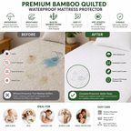 HADI LONDON Quilted Bamboo Waterproof Mattress Protector – 40cm Deep Fitted, Breathable & Silent | Single Double King Super King