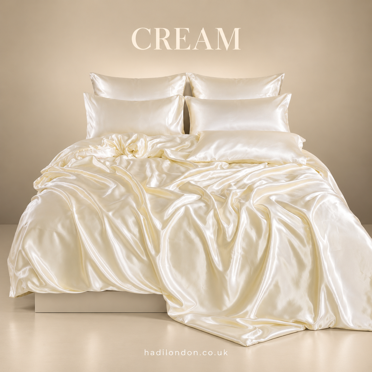 HADI LONDON Luxury Satin Bedding Set 4/6 Piece – Duvet Cover, Fitted Sheet & Pillowcases | Single Double King Super King