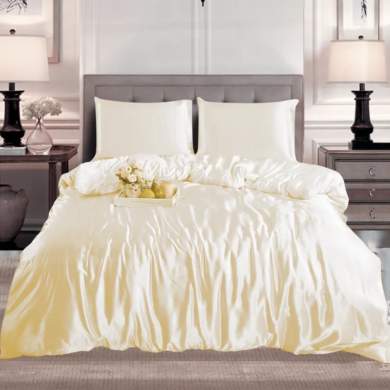 Hadi London 3 Piece Luxury Satin Duvet Cover Set – Silky Soft Bedding with Pillowcases | Single Double King