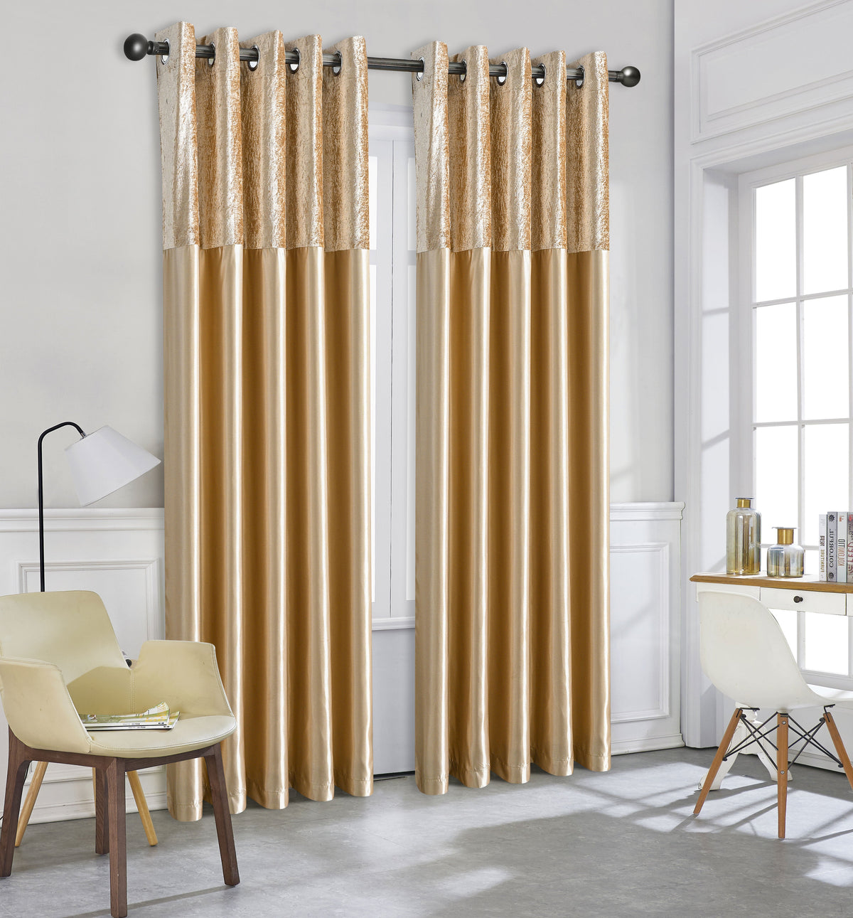 Silk Velvet Curtains Pair, Fully Lined Eyelet Curtains to Help Block Sunlight & Refresh Your Room