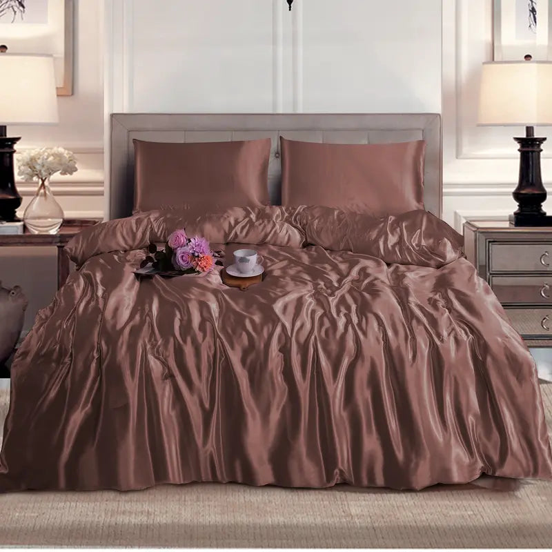 Hadi London 3 Piece Luxury Satin Duvet Cover Set – Silky Soft Bedding with Pillowcases | Single Double King