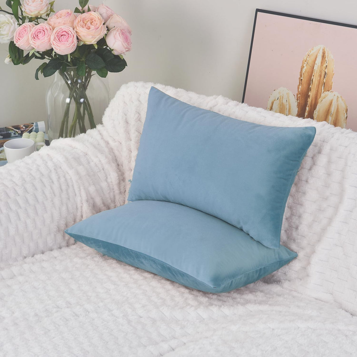 Hadi London Luxury Velvet Cushion Cover 30x51cm – Soft Rectangular Lumbar Pillow Cover for Sofa & Bed