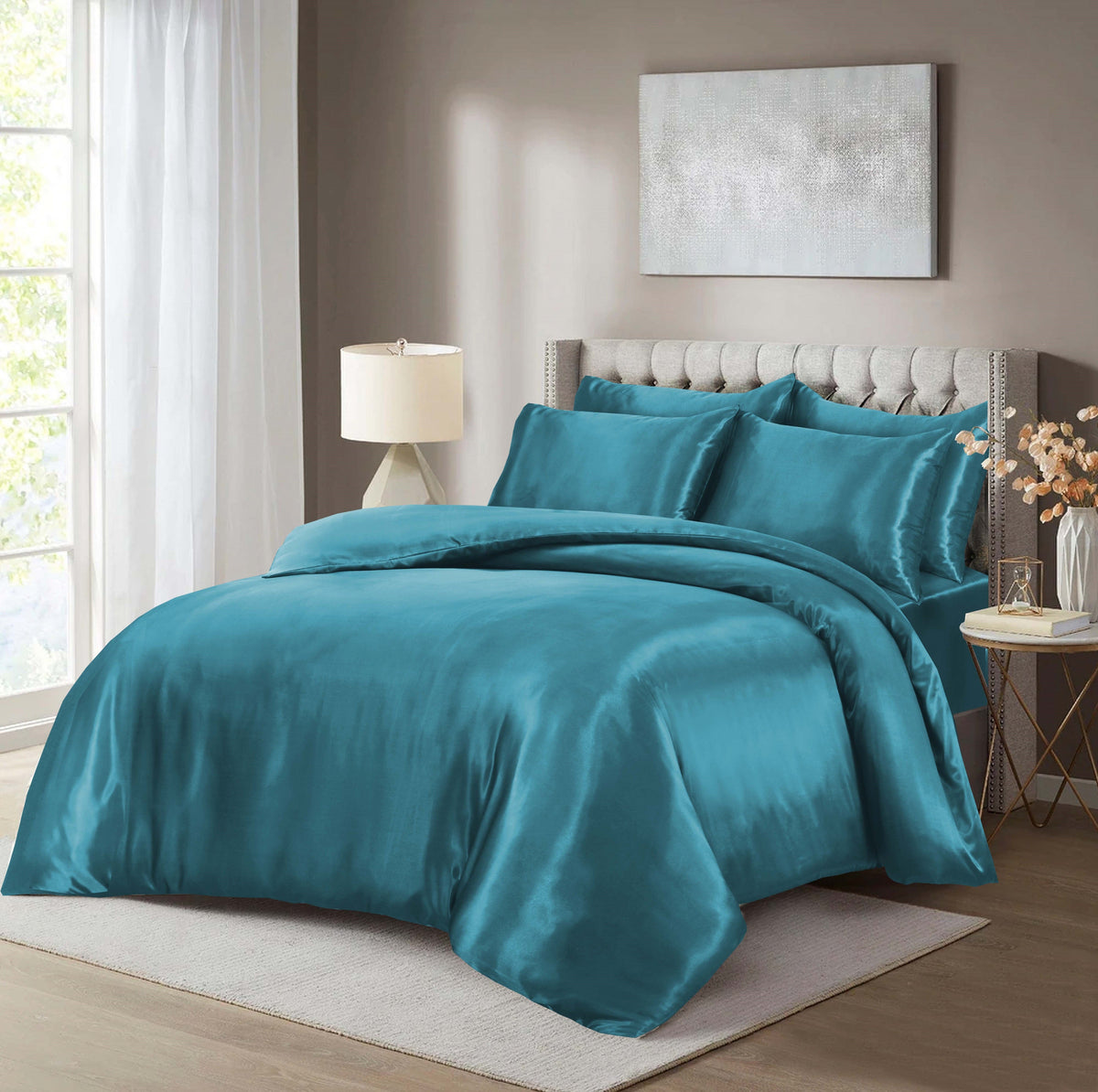 HADI LONDON Luxury Satin Bedding Set 4/6 Piece – Duvet Cover, Fitted Sheet & Pillowcases | Single Double King Super King