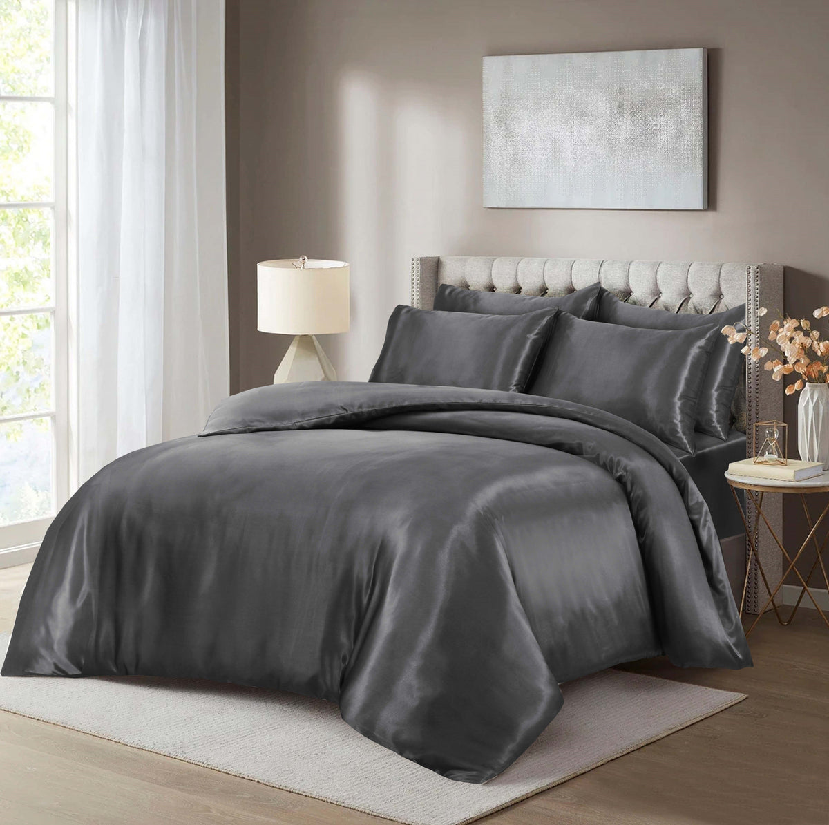 HADI LONDON Luxury Satin Bedding Set 4/6 Piece – Duvet Cover, Fitted Sheet & Pillowcases | Single Double King Super King