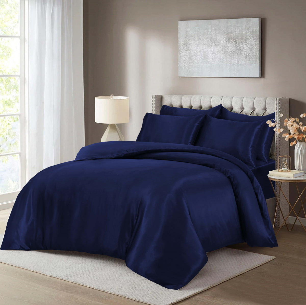 HADI LONDON Luxury Satin Bedding Set 4/6 Piece – Duvet Cover, Fitted Sheet & Pillowcases | Single Double King Super King