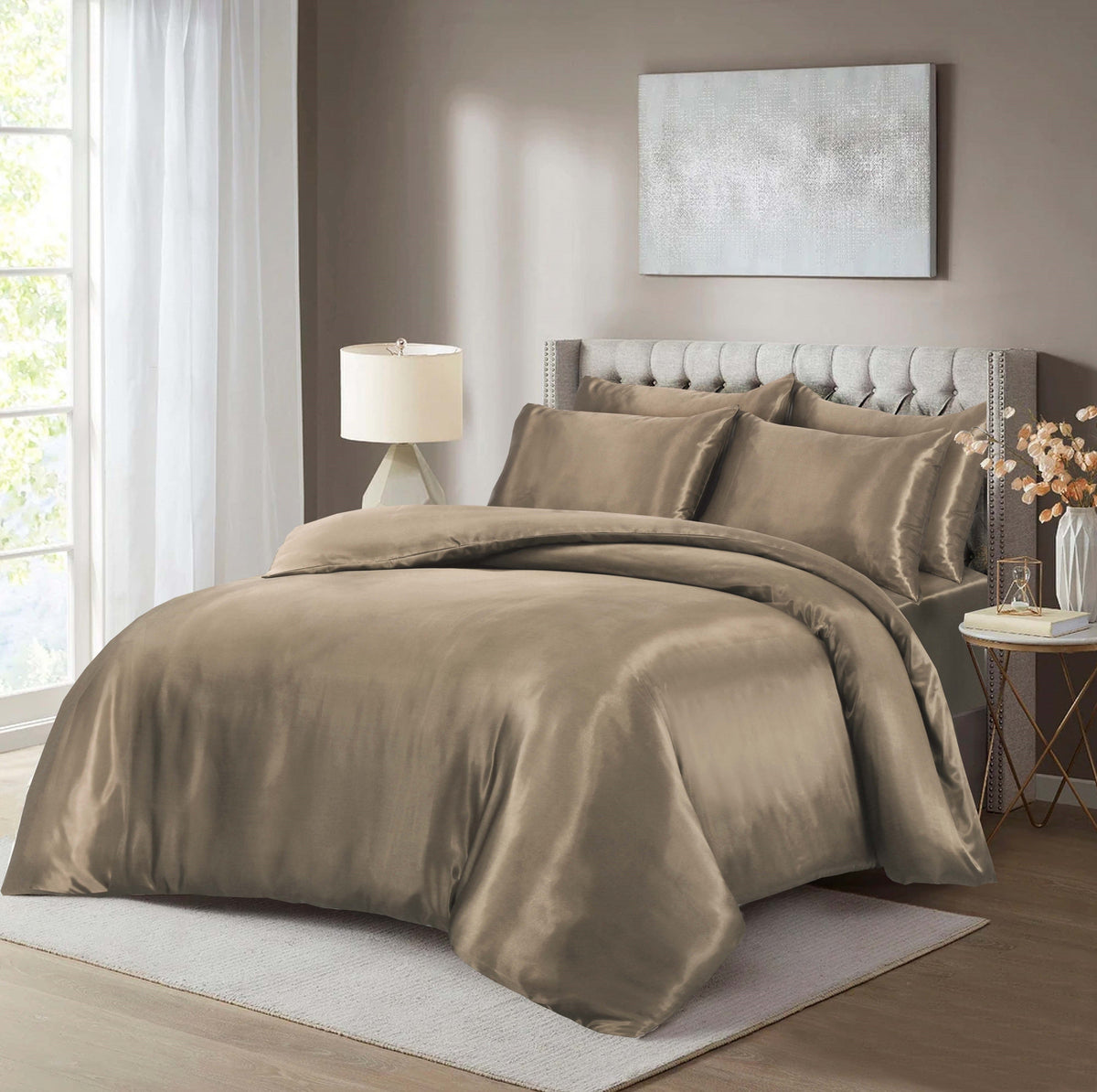 HADI LONDON Luxury Satin Bedding Set 4/6 Piece – Duvet Cover, Fitted Sheet & Pillowcases | Single Double King Super King