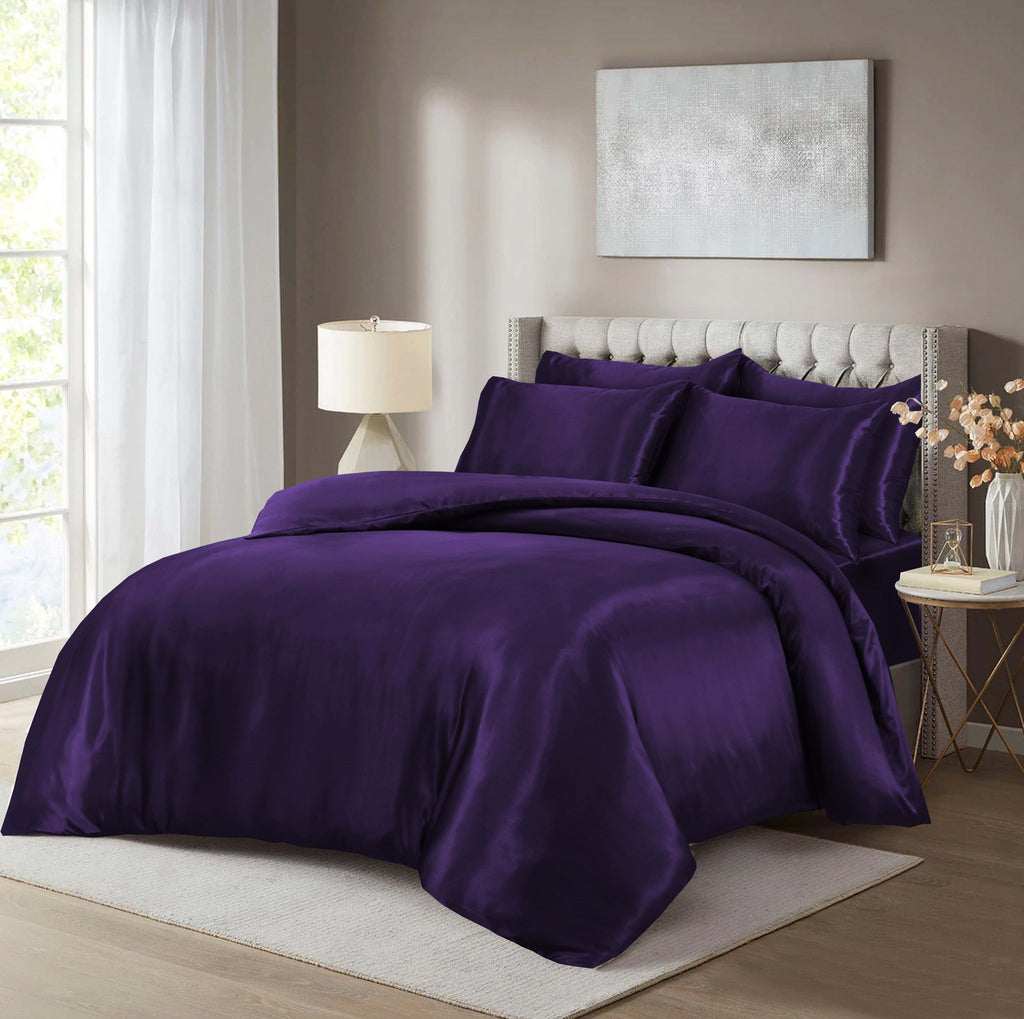 HADI LONDON Luxury Satin Bedding Set 4/6 Piece – Duvet Cover, Fitted Sheet & Pillowcases | Single Double King Super King
