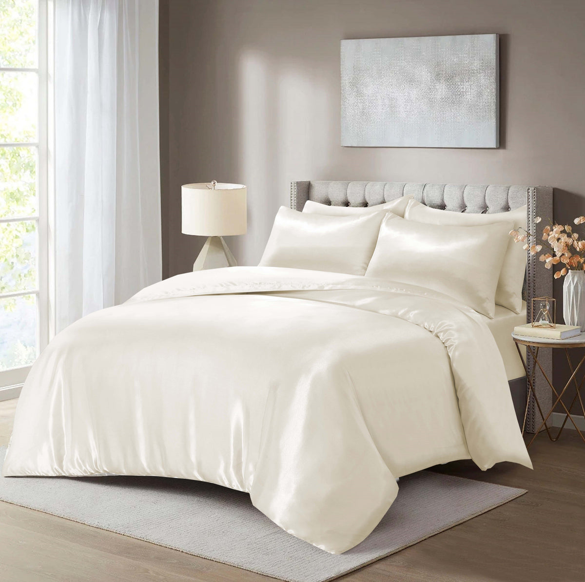 HADI LONDON Luxury Satin Bedding Set 4/6 Piece – Duvet Cover, Fitted Sheet & Pillowcases | Single Double King Super King