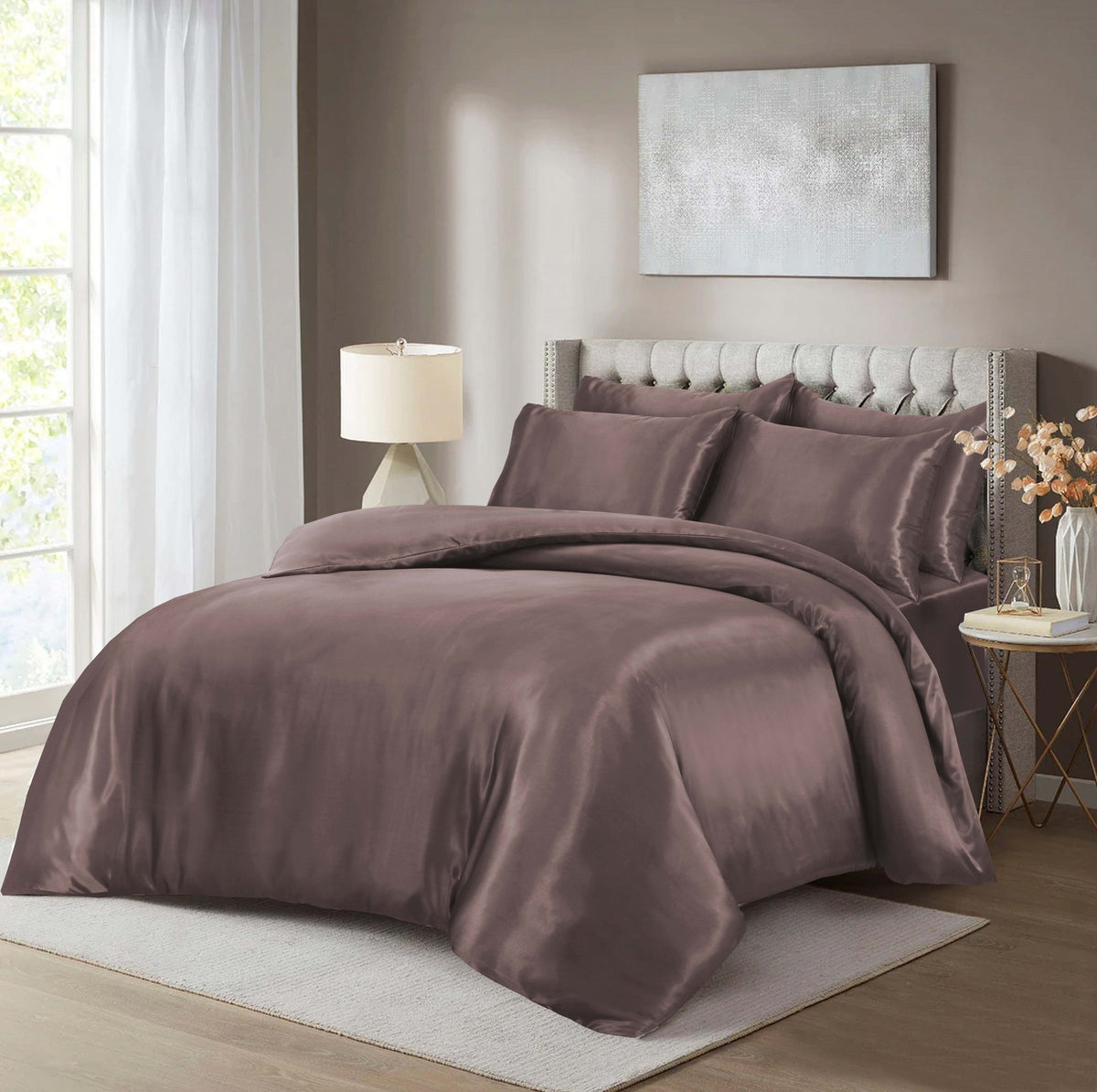 HADI LONDON Luxury Satin Bedding Set 4/6 Piece – Duvet Cover, Fitted Sheet & Pillowcases | Single Double King Super King